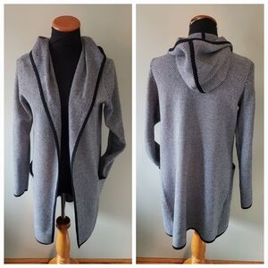 Adrienne Vittadini S Houndstooth Contemporary Normcore Long Knit Open Cardigan